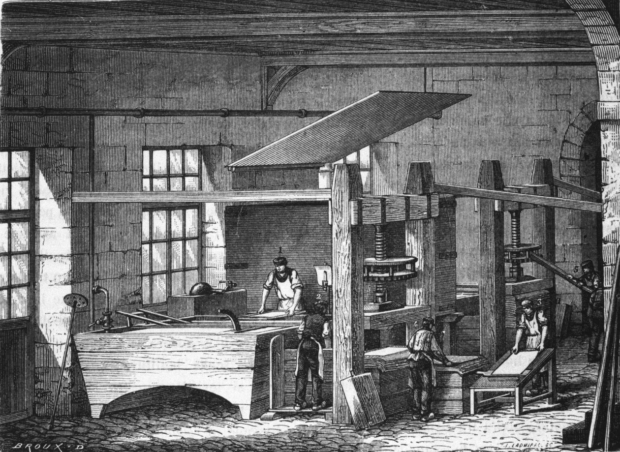 Papirfremstilling på 1800-tallet. av Unknown artist