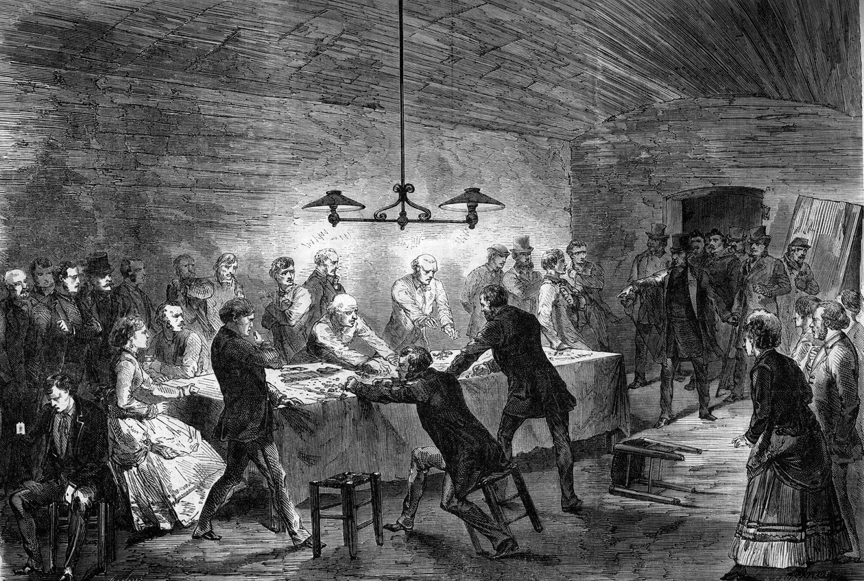 Paris 1870: Arrest operates in an underground gambling house on Rue de la Harpe. av Unknown artist