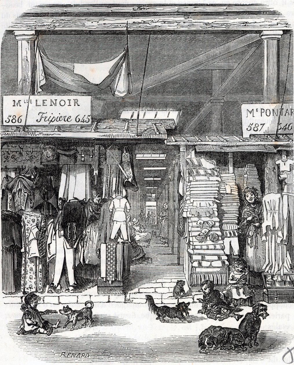 Paris 3. arrondissement - Carre de Flore: lin i Carreau du Temple på 1800-tallet - Gravering i "" Tableau-de-Paris"" av Edmond Texier av Unknown artist