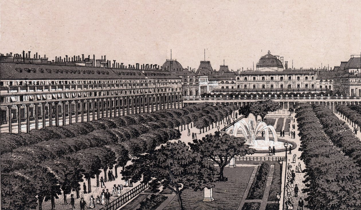 Paris, Frankrike: utsikt over det kongelige palasset. i "" Verden illustrerer 168 visninger"" Udatert (slutten av 1800-tallet) av Unknown artist