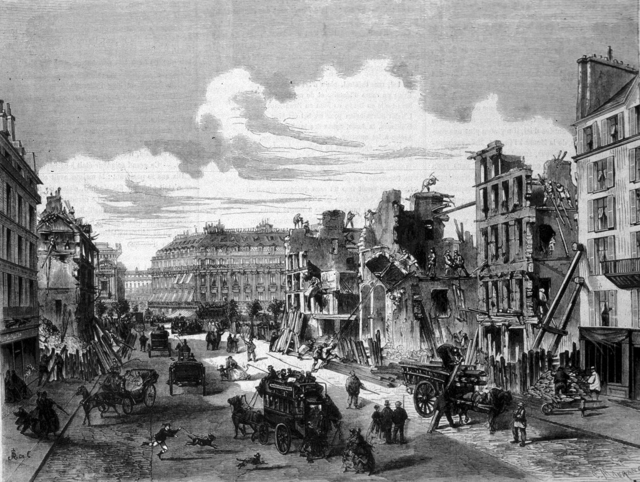 Paris, riving rue de la Paix for åpningen av rue de Reaumur. 1868. Gravering av 1800-tallet. av Unknown artist