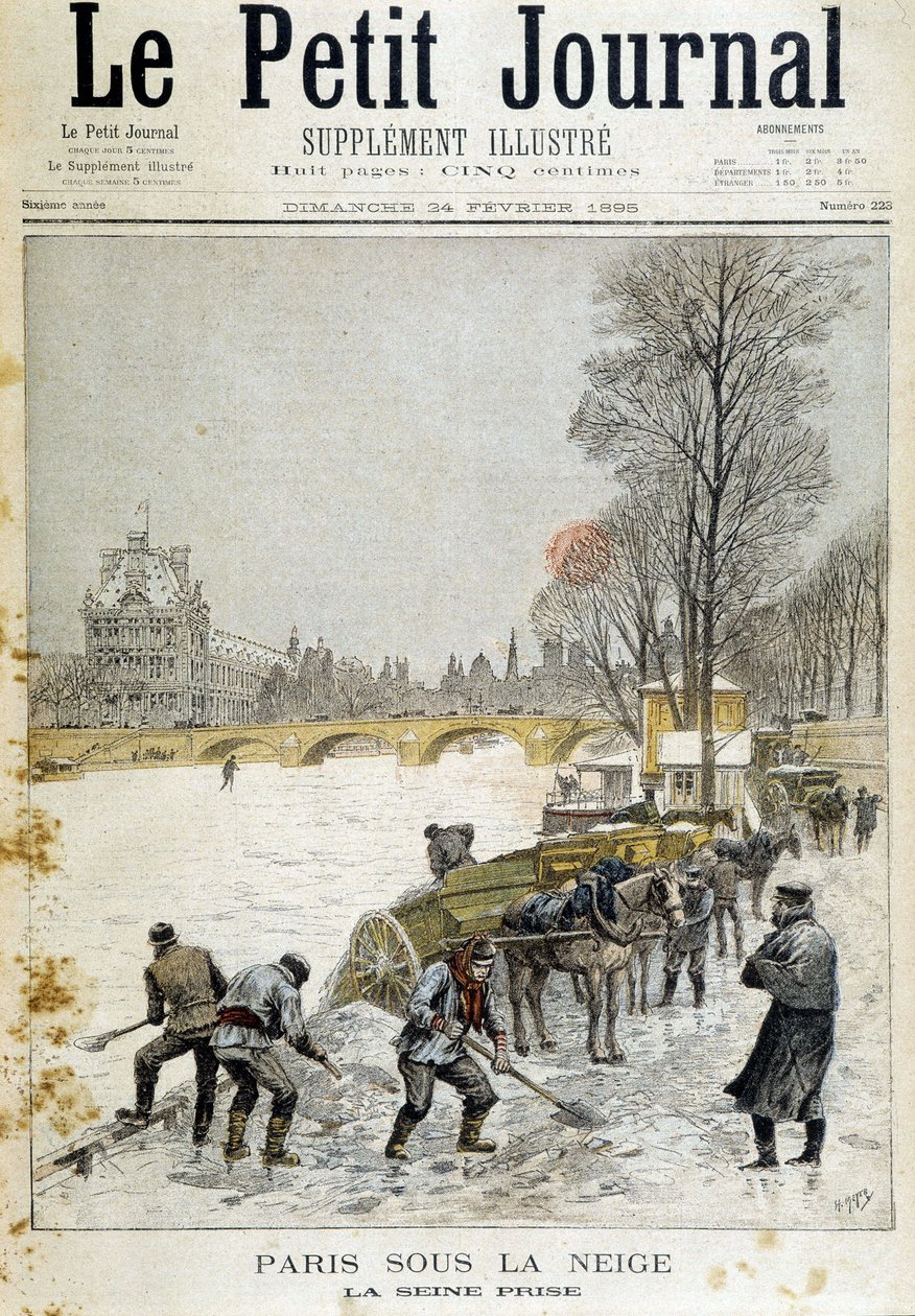 Paris under snø: Seinen tatt - i "" Le Petite Journal"" av 24/02/1895 av Unknown artist