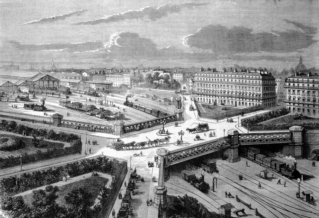 Paris, Europas nye sted på de vestlige jernbanene. 1868. Gravering av 1800-tallet. av Unknown artist