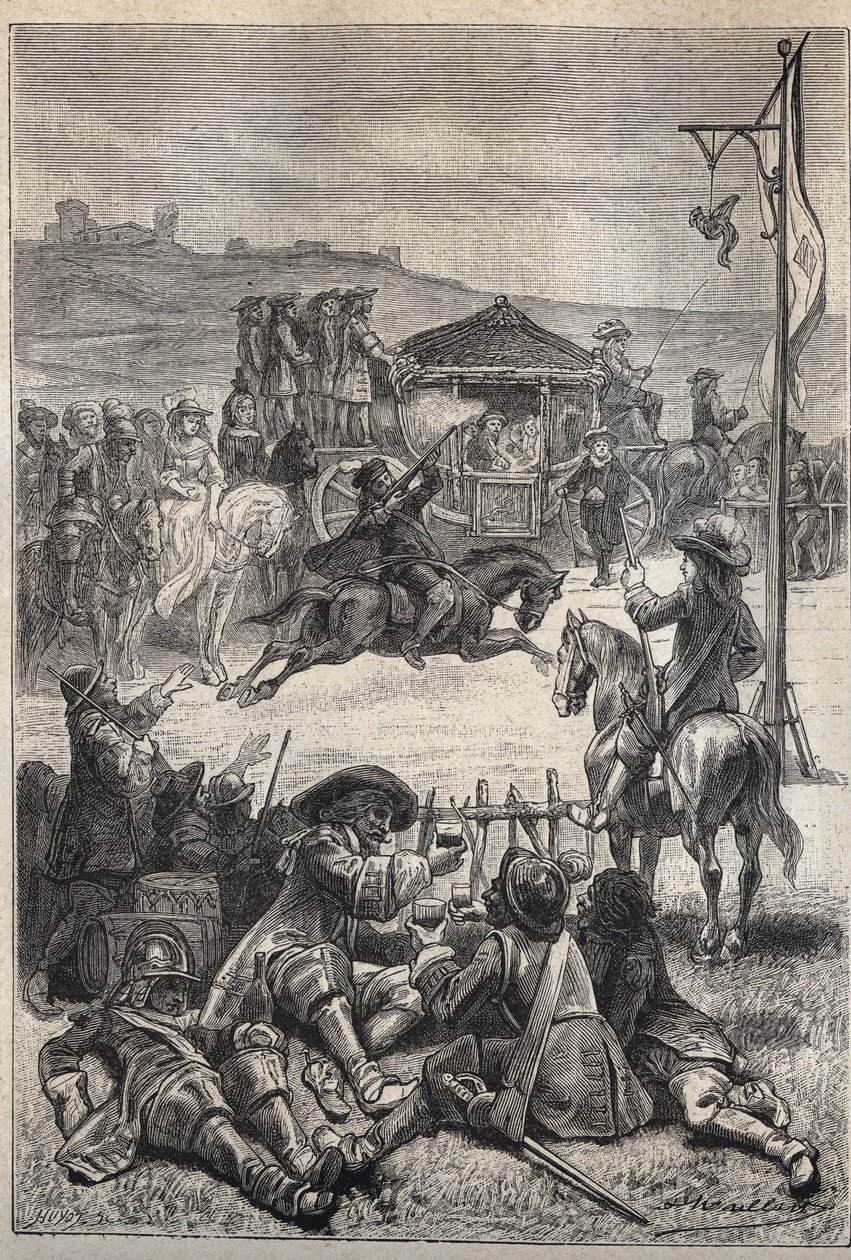 Parrot Shooting - 19th century illustration for the historical novel “The Puritans of Scotland” (Old Mortality) by Walter Scott (1771-1832) av Unknown artist