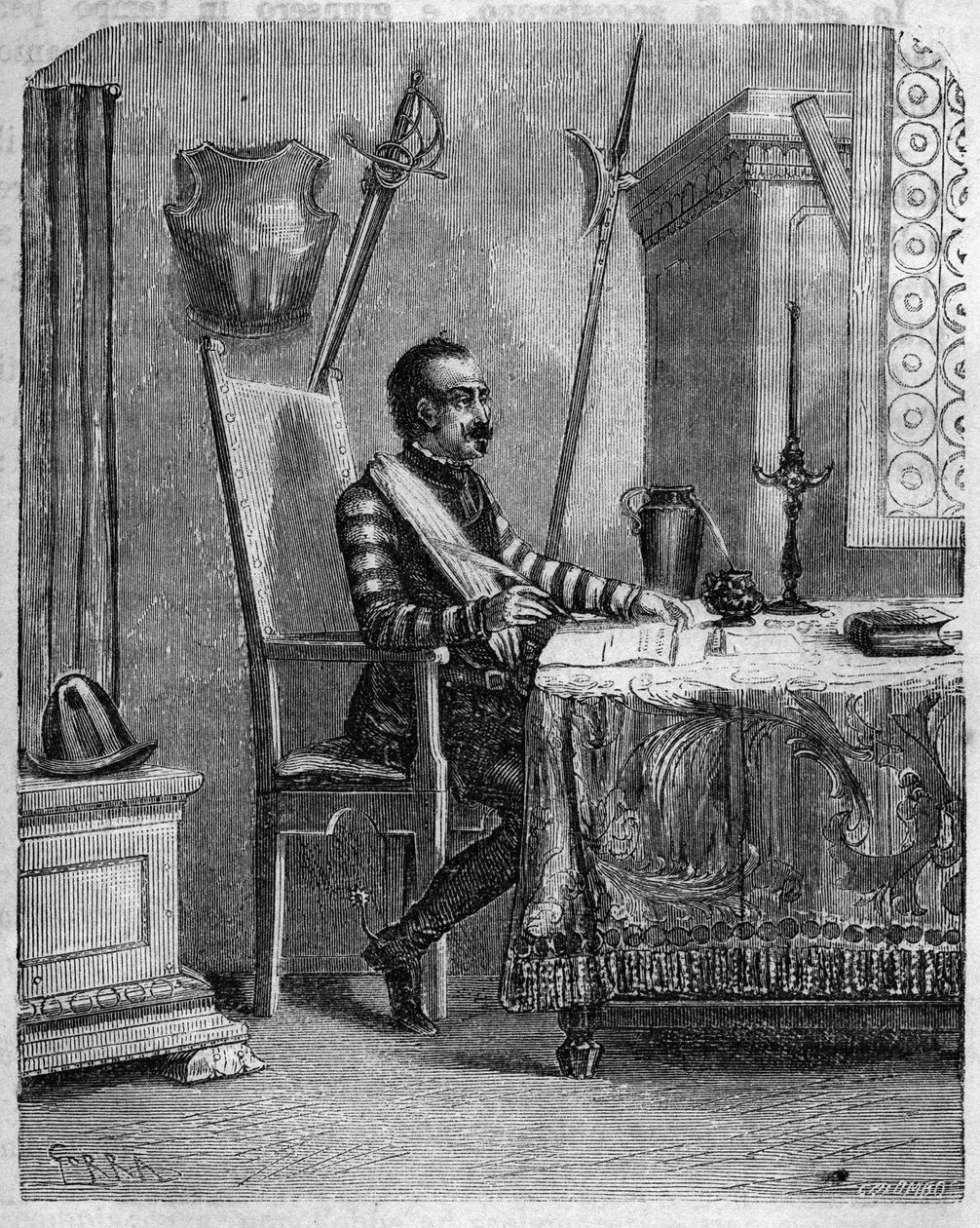 Pascal Paoli (1725-1807), Corsican patriot in his studio. In “” Pasquale Paoli ossia la rotta di Pontenuovo””” by F.D. Guerrazzi. 1872. av Unknown artist