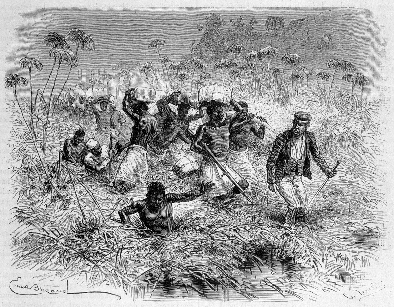 Passasje av Chisera av Livingstone og dets bærere - "" Livingstones siste reise 1866-1873"" i "" Jorden rundt"", 2. sem. 1875 av Unknown artist