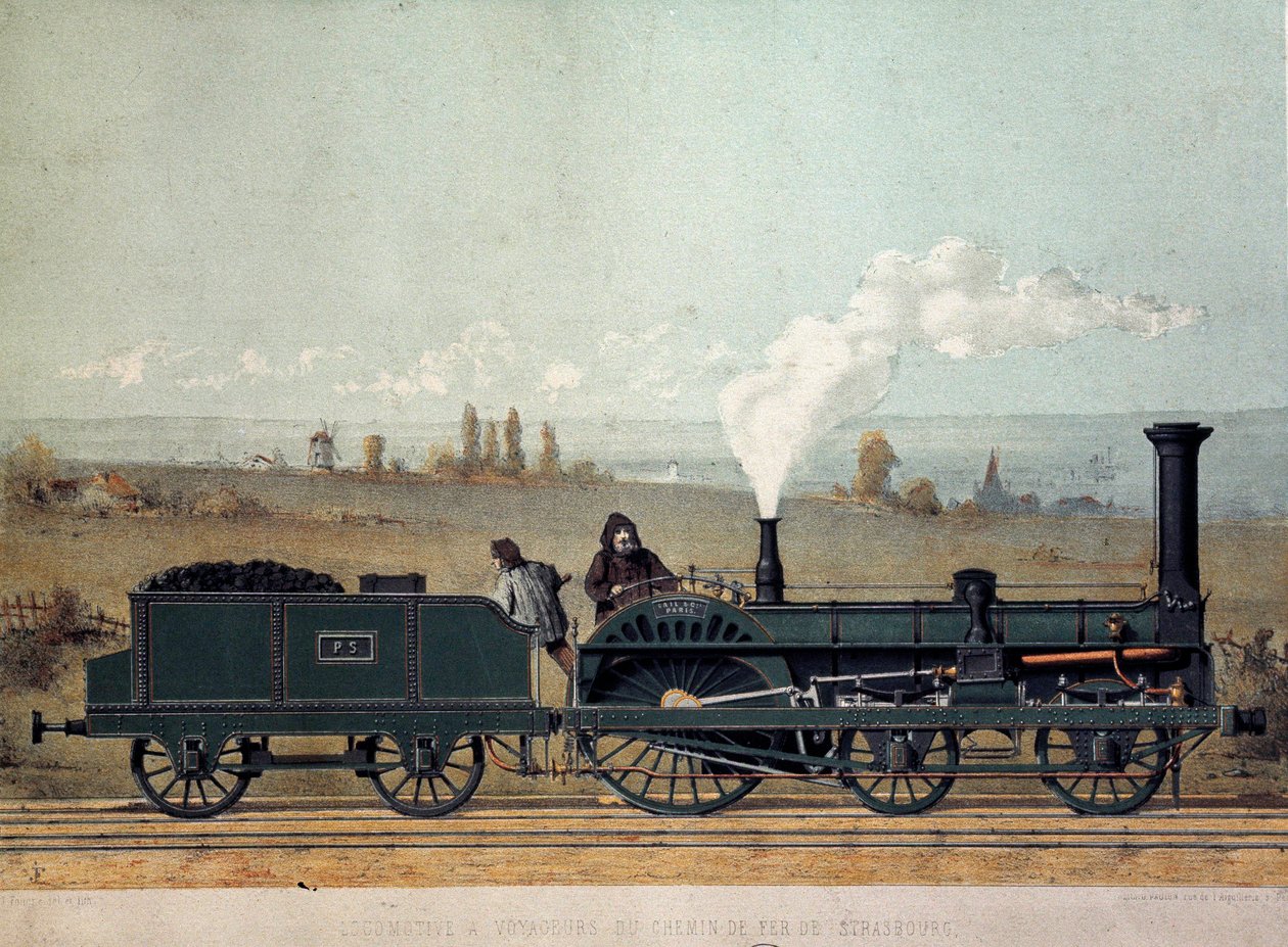 Passasjerlokomotiv og kullvogn fra Strasbourg Railway (Crampton-systemet) av Unknown artist