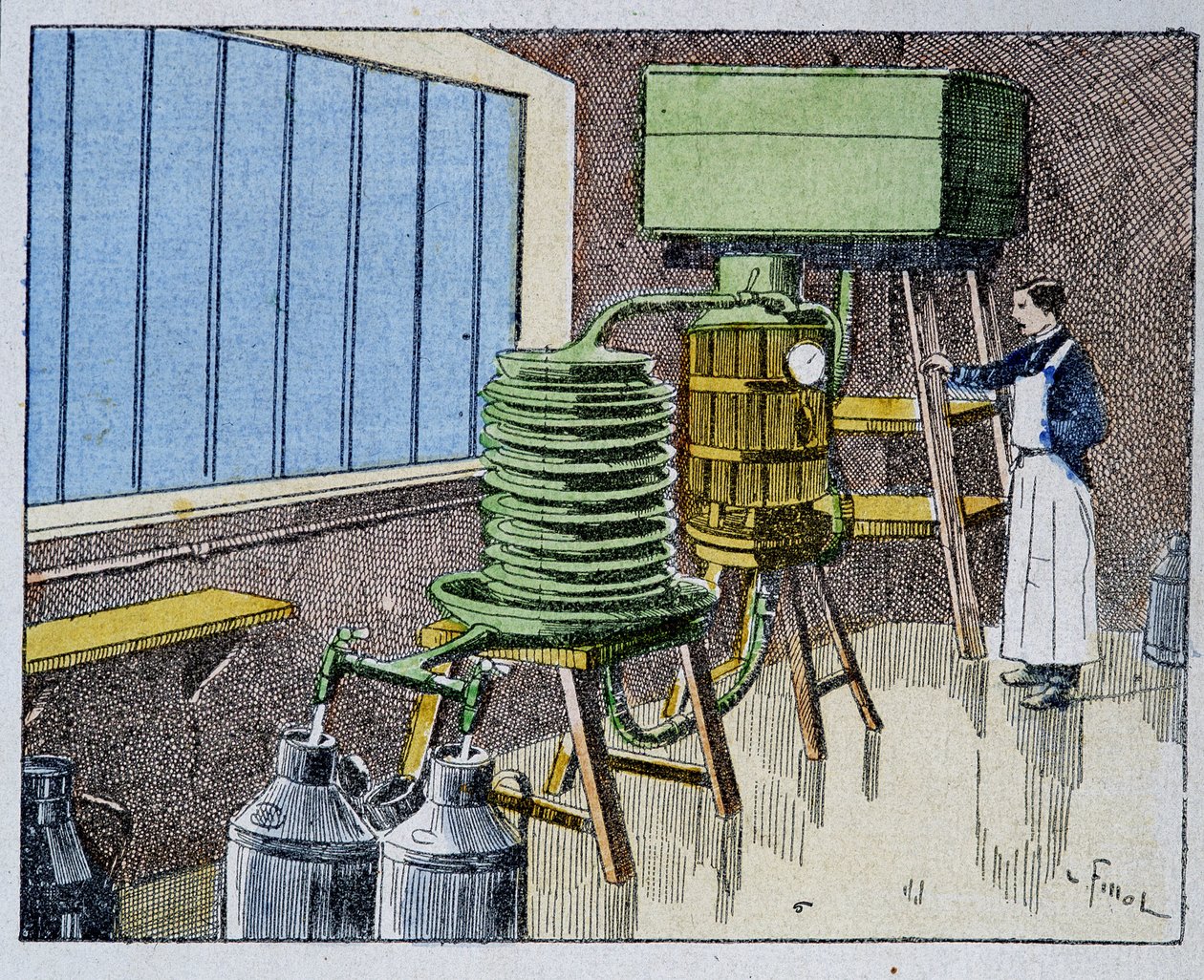 Pasteurisering av melk - gravering, slutten av 1800-tallet av Unknown artist