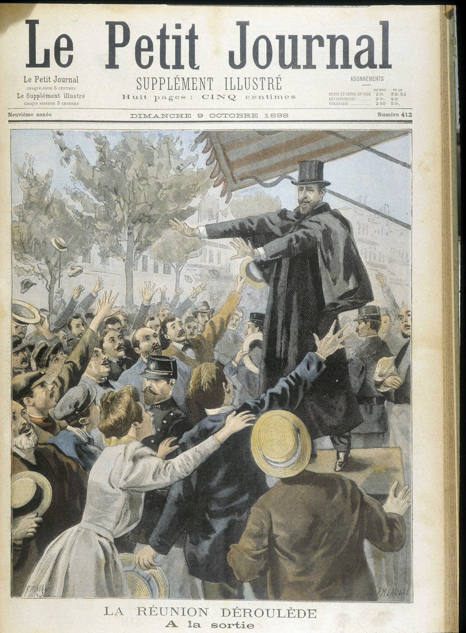 Paul Deroulede heiet av publikum, forside i "" Le Petit Journal"" 9/10/1898. av Unknown artist