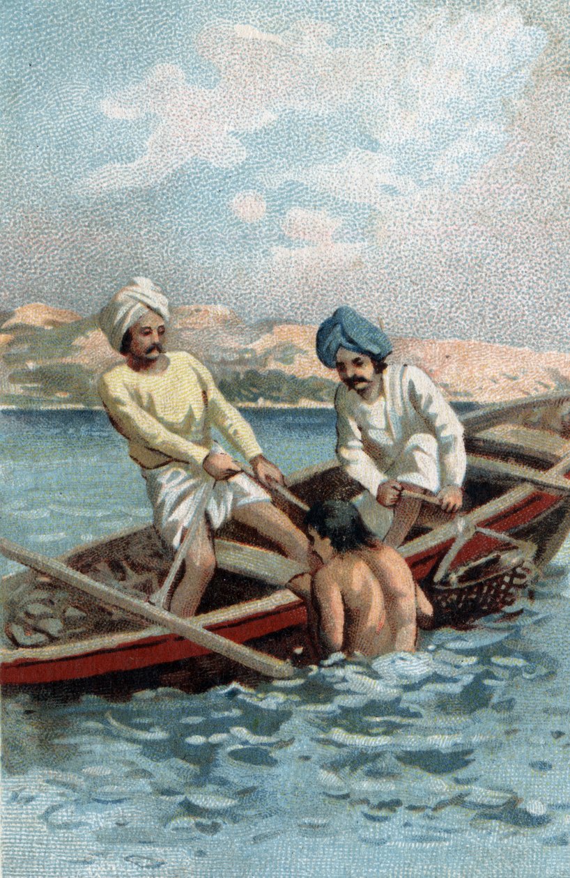 Pecheurs of pearl oysters in Ceylon. Chromolitography of the late 19th century. av Unknown artist