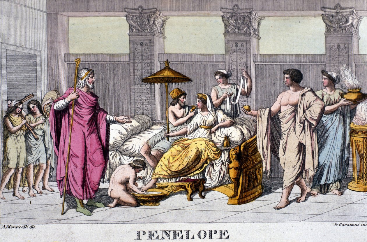 Penelope i palasset sitt. 1800-talls gravering. av Unknown artist