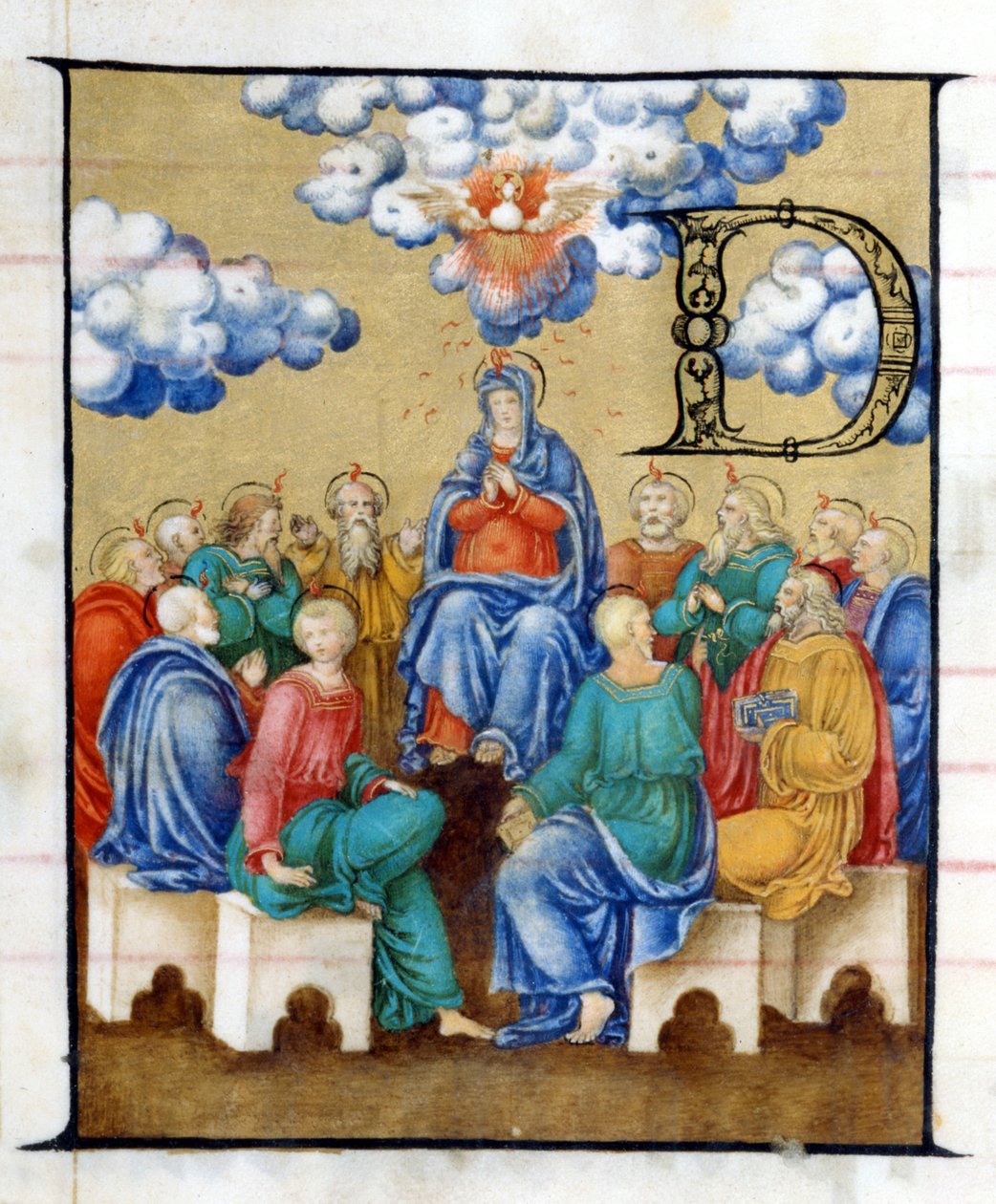 Pinse - nedstigning av Den Hellige Ånd. Miniatyr fra 1400-tallet.Chiesa dell