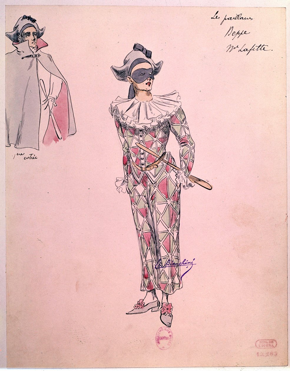 Peppe-kostyme kledd i Harlekin for operaen "" Paillasse"" (pagliacci, klovner) av Ruggero Leoncavallo (1857-1919) fra 1892. Paris, biblioteket ved Operamuseet av Unknown artist