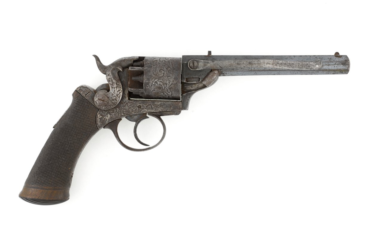 Perkusjons-sidehammerrevolver, muligens 0,38 tommers kaliber, ca. 1860-tallet (revolver, perkusjon, sidehammer) av Unknown artist