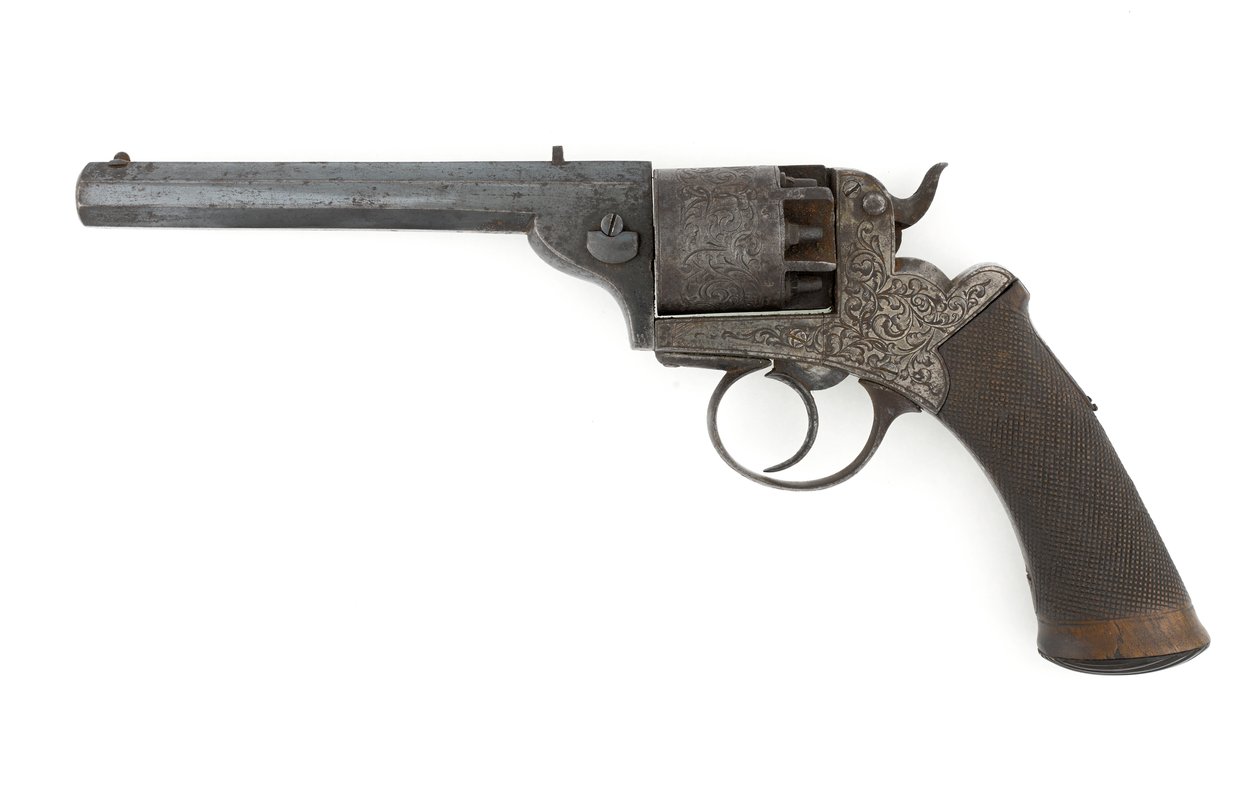 Perkusjons-sidehammerrevolver, muligens 0,38 tommers kaliber, ca. 1860-tallet (revolver, perkusjon, sidehammer) av Unknown artist