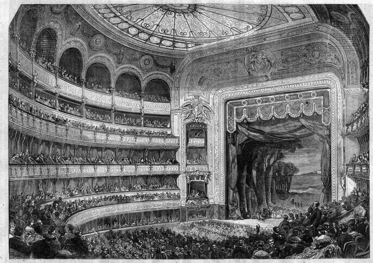 Fremføring av en opera: 2. akt av "" Don Quixote"" av Henri Boulanger, av Miguel de Cervantes ved Theatre-Lyrique i Paris - Gravering i "" Le Journal Illustre"" av Unknown artist