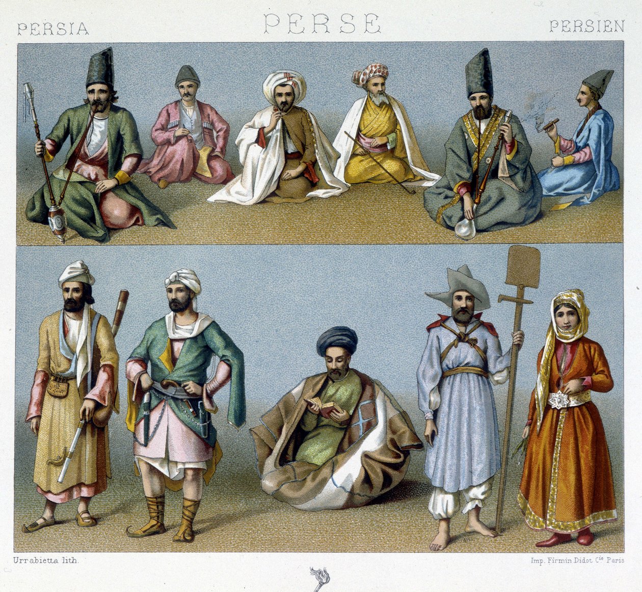 Persiske kostymer - i "" Den historiske drakten"" av Racinet av Unknown artist