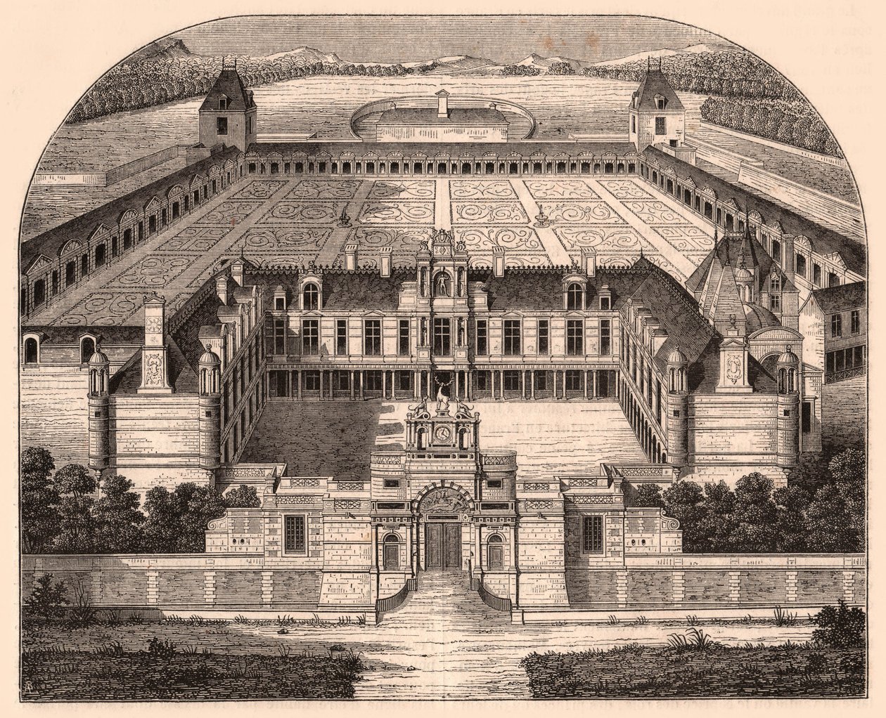 Perspektiv utsikt over Chateau dAnet (Eure-et-Loir, Frankrike), renessansetiden av Unknown