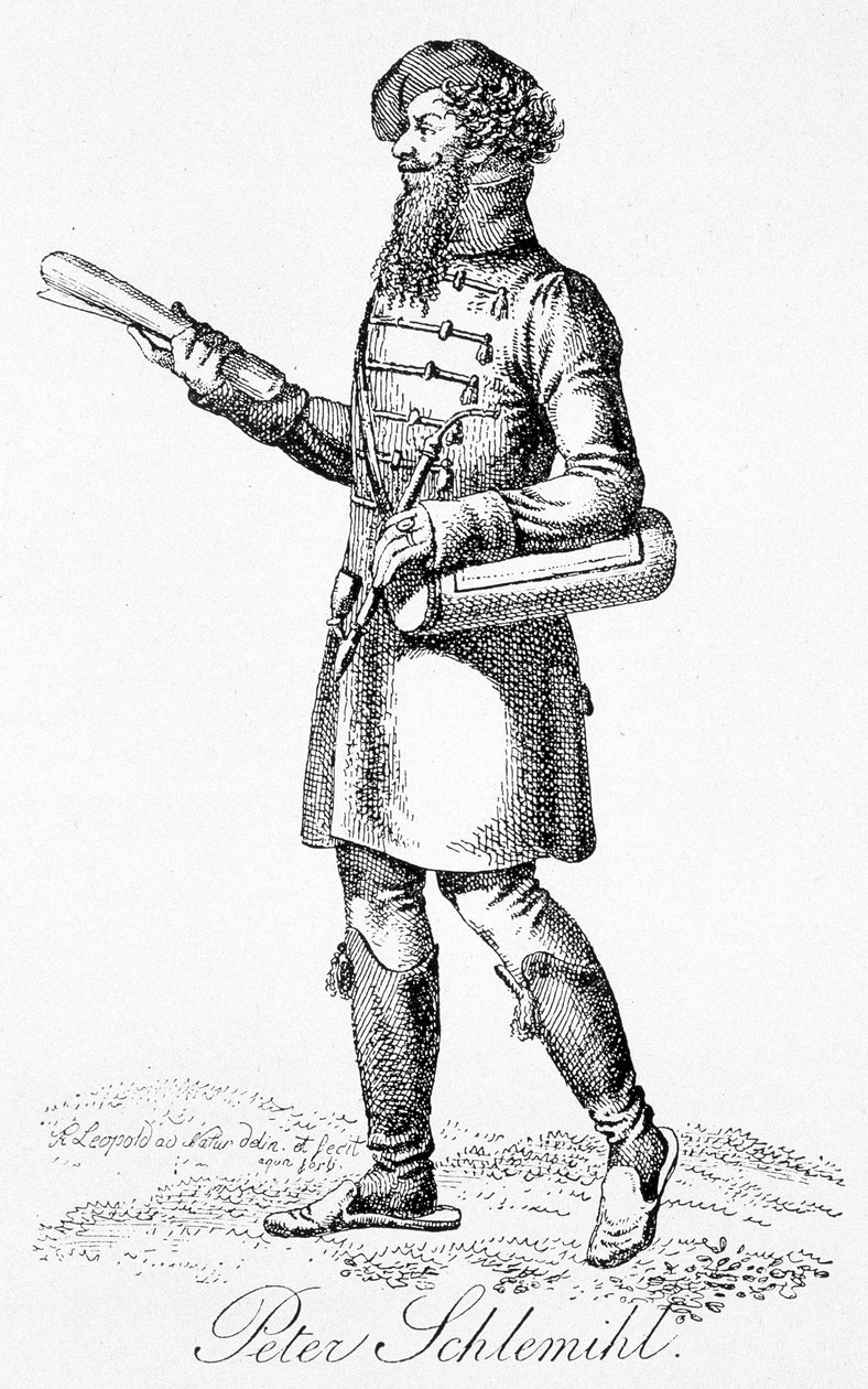 Peter Schlemihl, hovedpersonen i "Den fantastiske historien om Pierre Schlemihl" av Aldebert Von Chamisso - gravering av Unknown artist