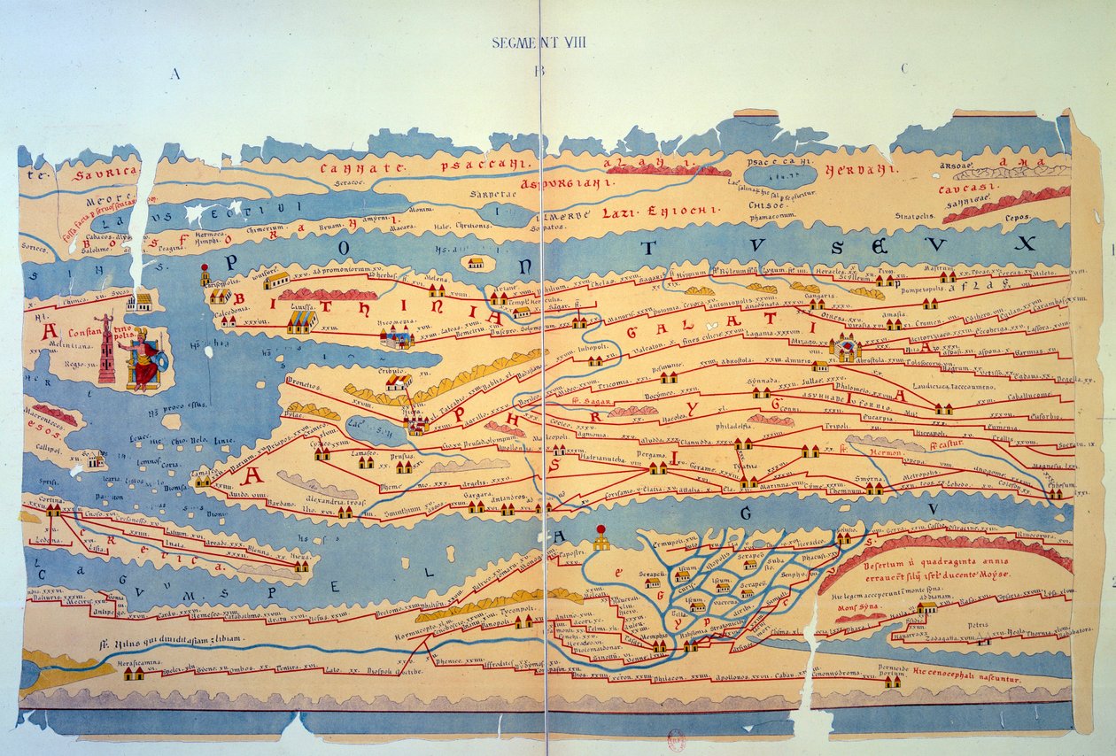 Peutinger-tabell som representerer de romerske måtene i Egypt og Tyrkia. Veikart for 1200-tallet basert på et kart over Romerriket på 300-tallet. Paris, BN. av Unknown artist