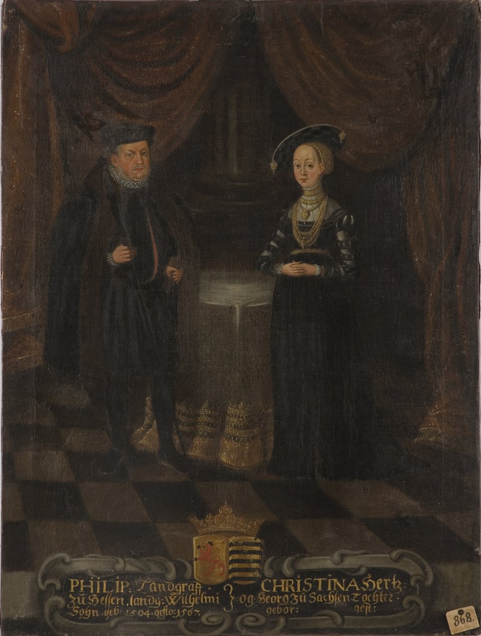 Philippe I de Hesse, dit le Magnanime et Christine de Saxe - Philip I, Landgrave of Hessen (1504-1567) and Christine of Saxony (1505-1549), Landgravine of Hessen, Anonymous . Olje på lerret. Mål: 103x79 cm. Nationalmuseum Stockholm av Unknown artist