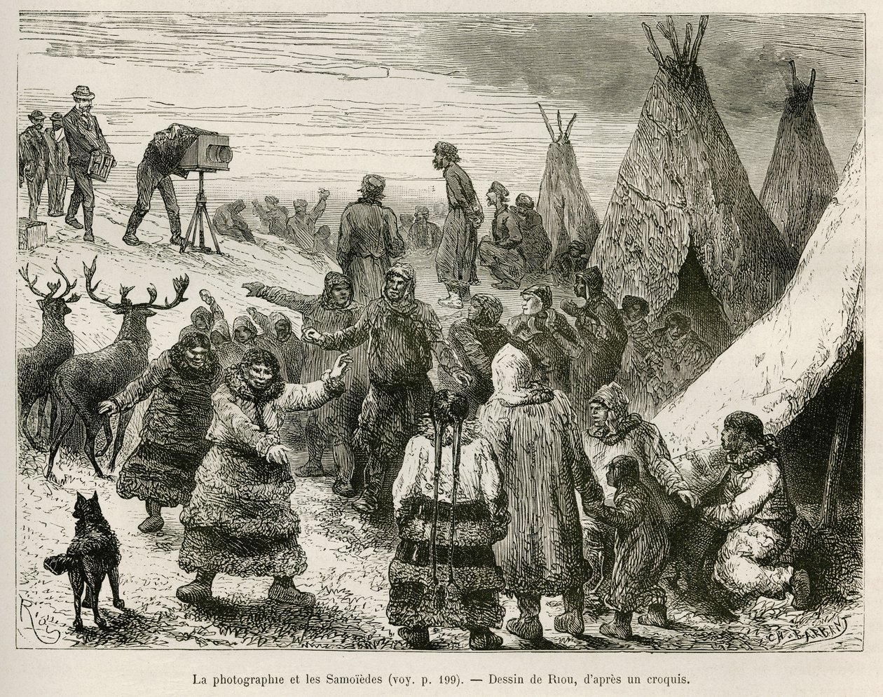 Fotografi og Samoiedes fra Caborova-regionen (Sverige), tegning av Riou, for å illustrere historien om professor Nils Adolf Erik (Eric) Baron Nordenskjold (Nordenskiold) (1832-1901): Svensk polarekspedisjon av Unknown artist