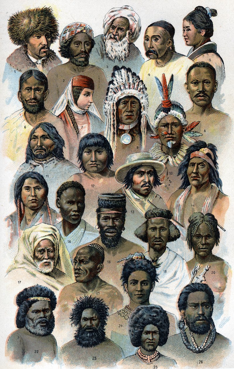 Fysiognomi og form av hodet til fremmede menneskeraser.» «Den nye naturlige medisin»» av F.E. Bilz.1898. av Unknown artist