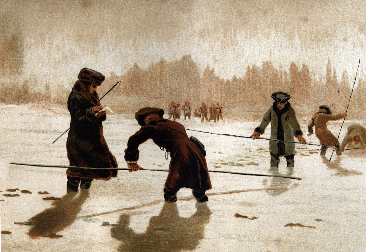 Pierre Louis Moreau de Maupertuis (1698 - 1759), French surveyor and mathematician, working to measure the terrestrial meridian in Lapland. av Unknown artist