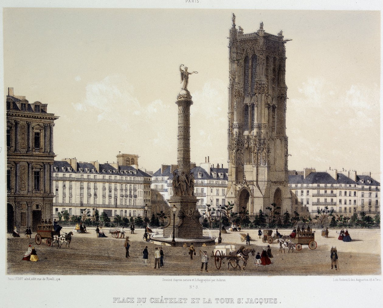 Place du Chatelet og Saint-Jacques-tårnet av Unknown artist
