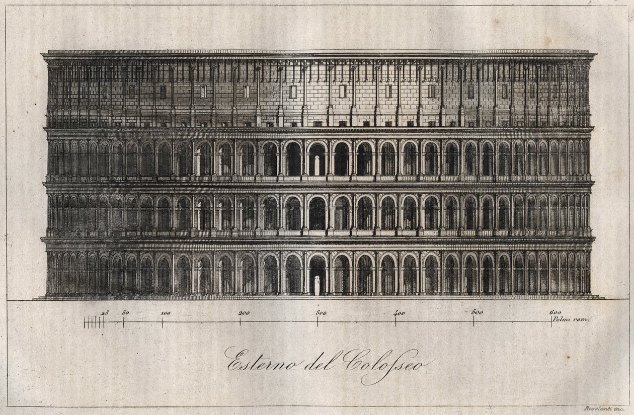 Plan Exterieur du Colisee - Exterior of the Coliseum in Rome - engraving from “” Usi e Costumi di Tutti i i Popoli dell