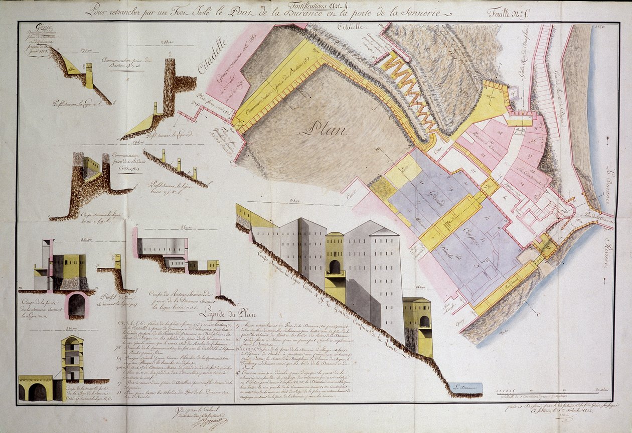 Plan og kutt av Citadel of Sisteron av Unknown artist