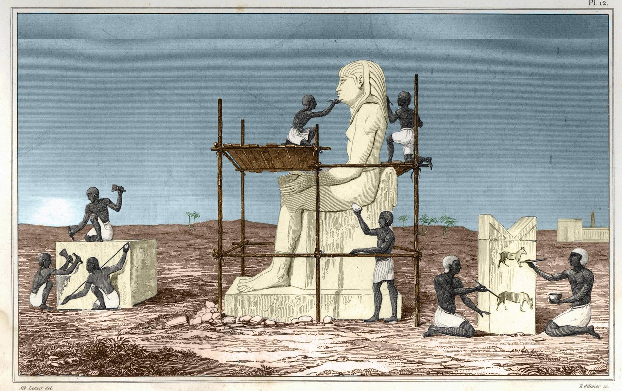 Plate based on the work of Rosellini (Rossellini), Italian traveler who accompanied Jean Francois (Jean-Francois) Champollion to Egypt. Engraving from the book Atlas of Rollin