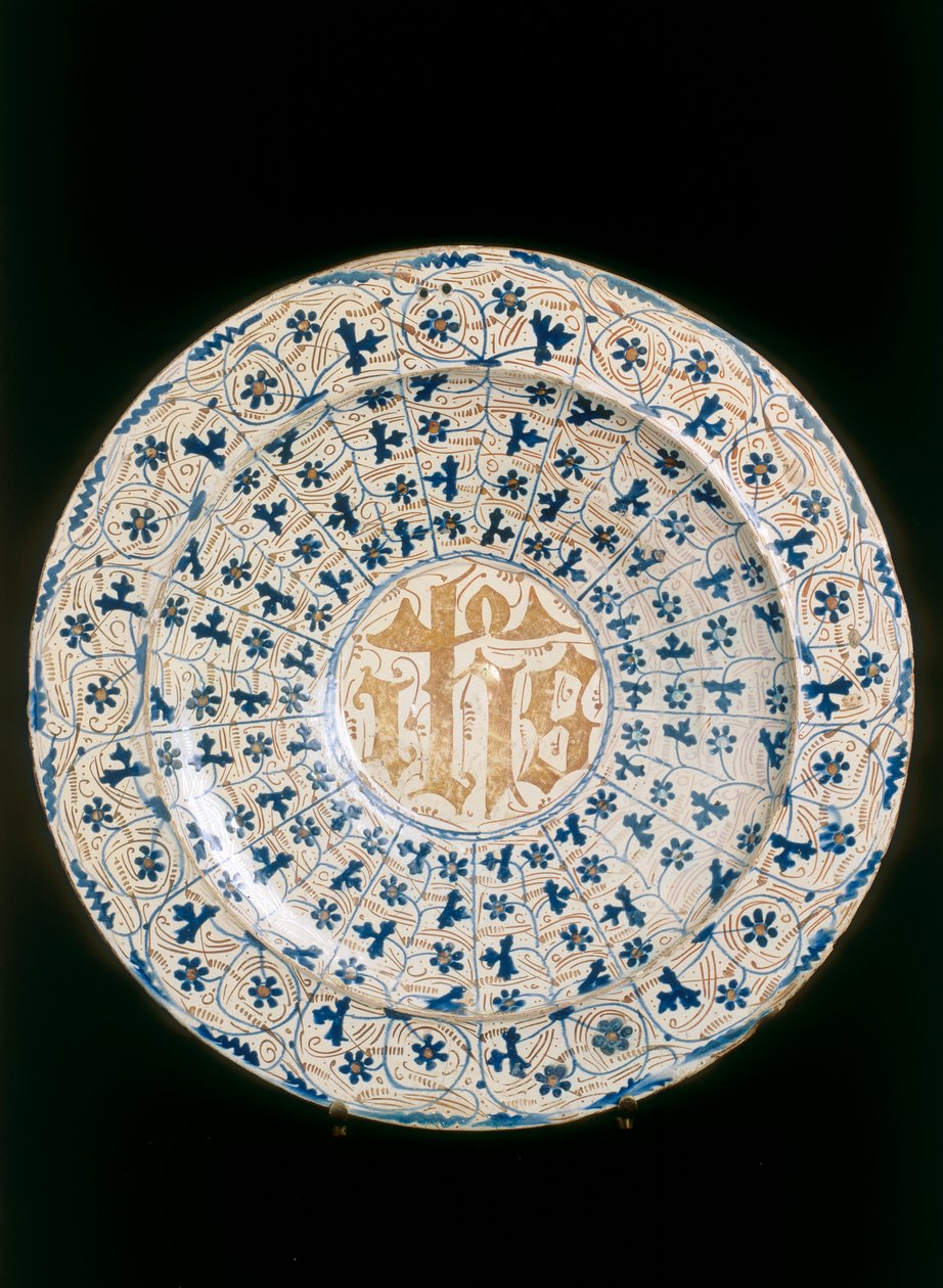 Tallerken med krystallisert monogram, Valencia-produksjon av Unknown artist
