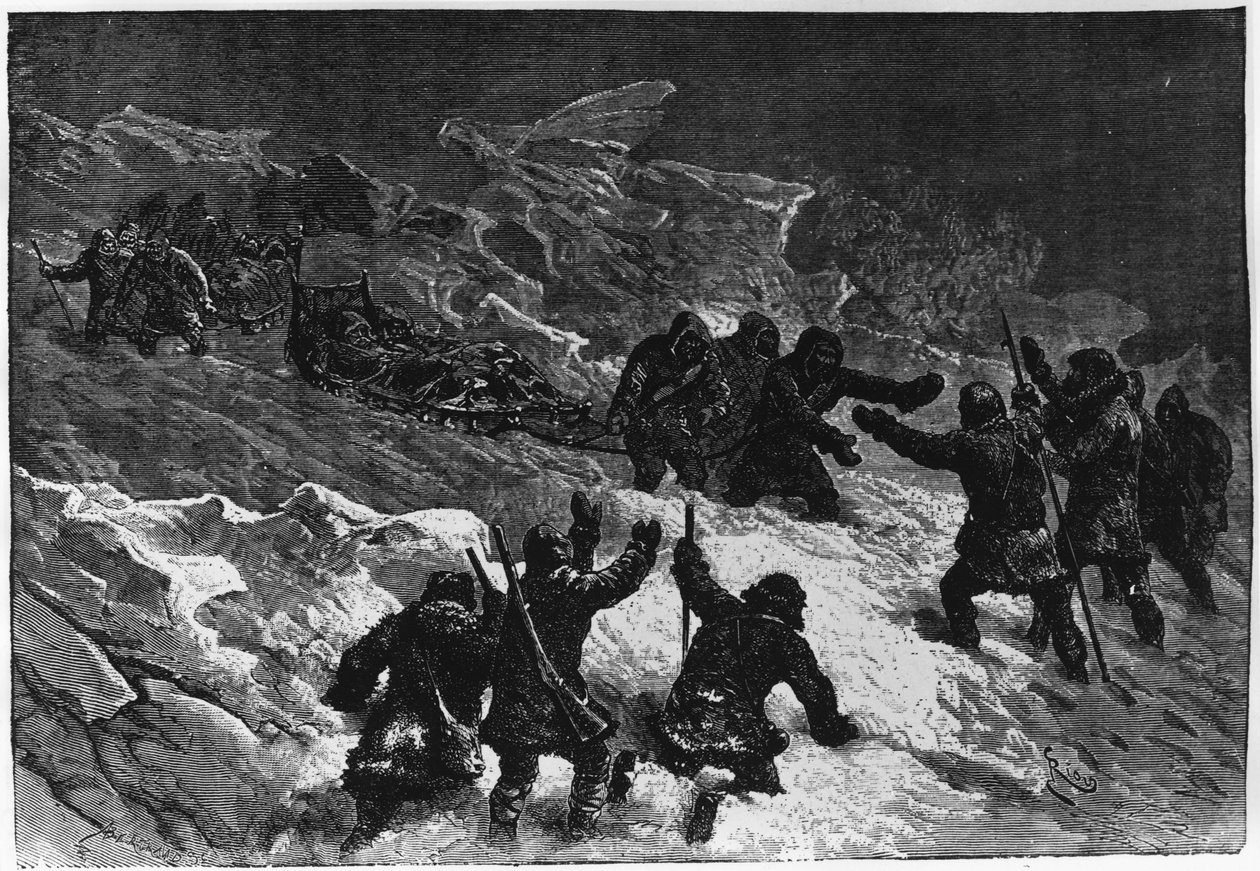 Nordpolen: Meeting of the Markham Sleds - Nares Georges S., A Voyage to the Polar Sea, Paris: Hachette av Unknown artist