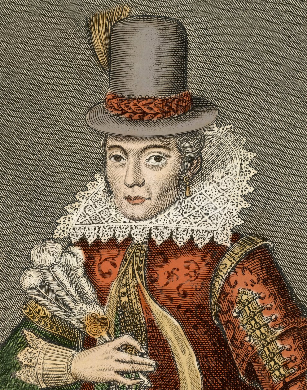 Pocahontas - Portrett av Pocahontas (1595-1617) (eller Mataoka eller Amonute, deretter Rebecca Rolfe), indiansk prinsesse. av Unknown artist