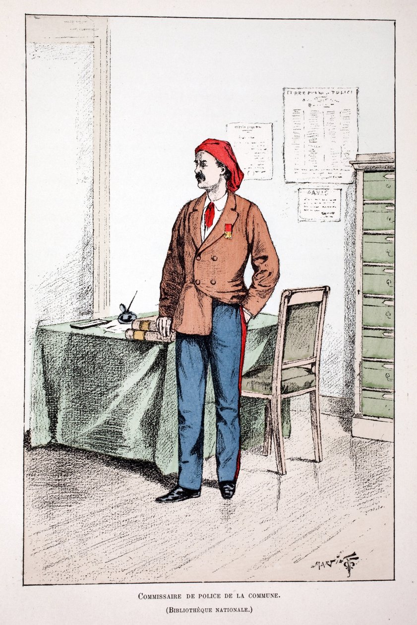 Politimester i kommunen. Etsning i farger, for illustrasjon "" History of the corps of peacekeepers""" bok utgitt i regi av Louis Lepine (1846-1933) prefekt for politiet på Seinen, av Alfred Rey (1864-?) og Louis Feron av Unknown artist
