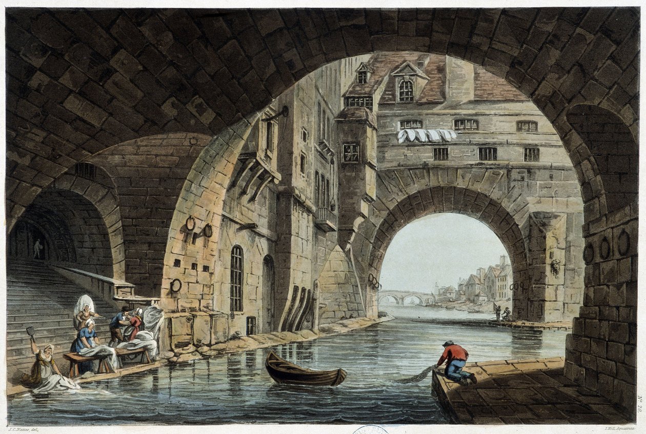 Pont de la Tournelle i Paris sett av J.C.Nattes, utgitt av W.Miller i London-1806 av Unknown artist