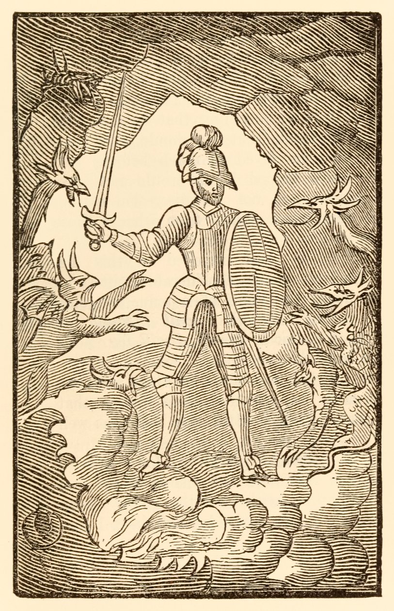 Stakkars mann! Hvor er du nå? Din dag er natt. fra The Pilgrims Progress From This World, To That What Is To Come av John Bunyan (1628-1688) Christian går inn i Dødsskyggens dal og t av Unknown