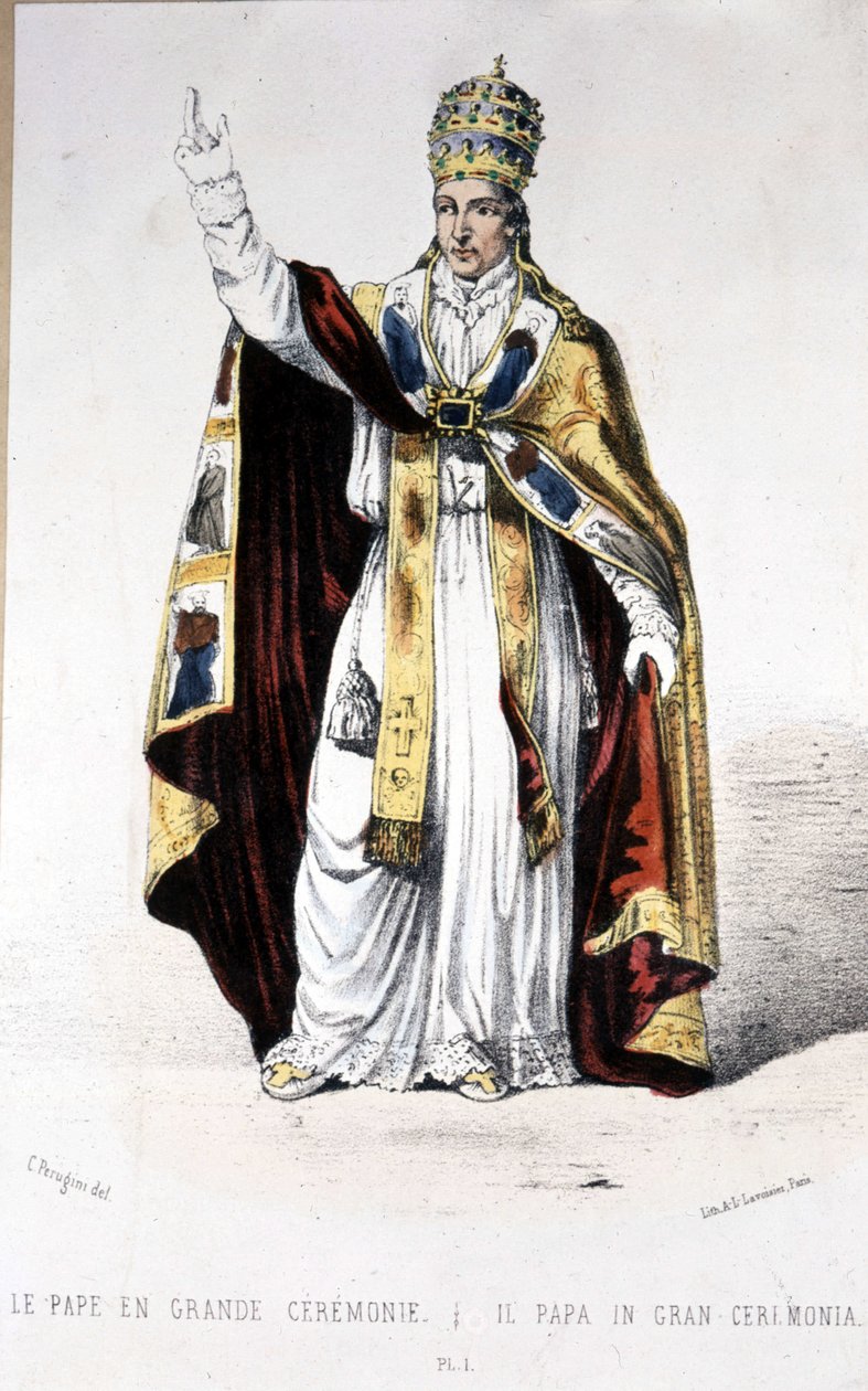 Pave Pius IX i en flott seremonikjole - gravering av Unknown artist