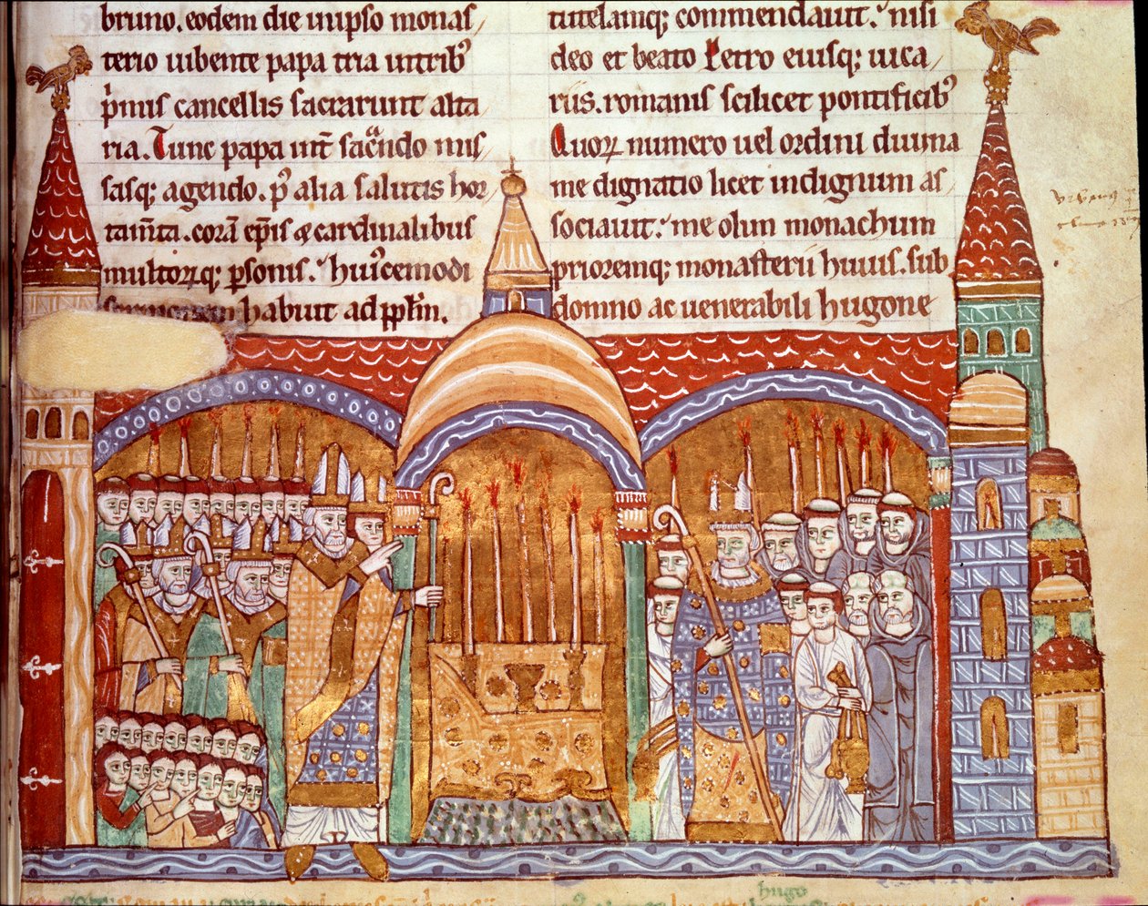 Pave Urban II (1042-1099) foran alteret til klosteret i Cluny. Han bekreftet klosteret Cluny i dets privilegier og eiendeler og tilsto Hughes klosteret bruken av bispelige ornamenter i 1088. Miniatyr fra Chronicles of Cluny av Unknown artist