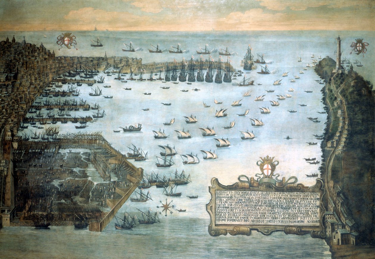 Genova havn i 1597. Sjøfartsmuseet i Genova - Pegli. av Unknown artist