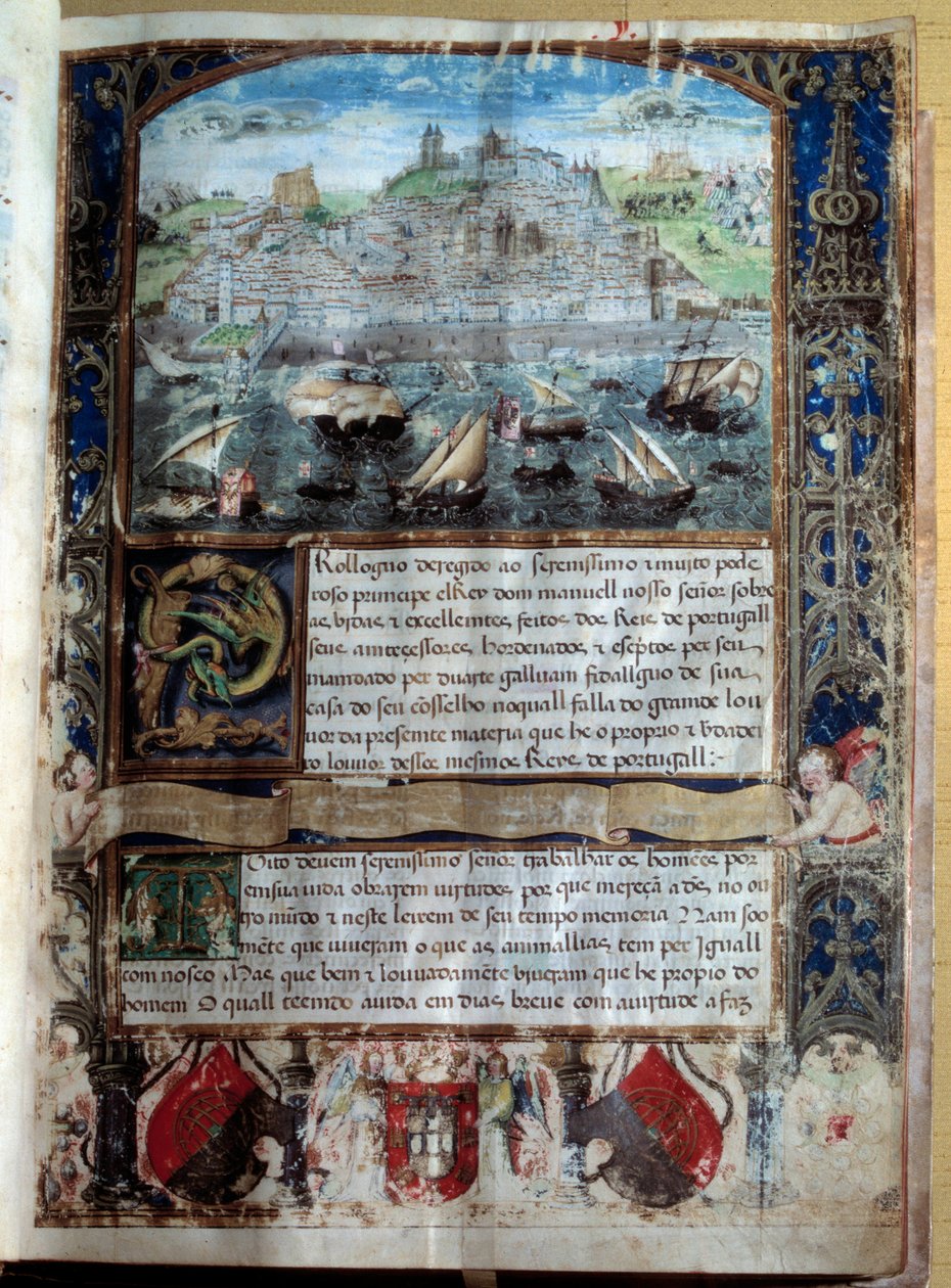 Port of Lisboa i miniatyr fra 1500-tallet i "" Chronicle of King Alfonso Henri"" av Unknown artist