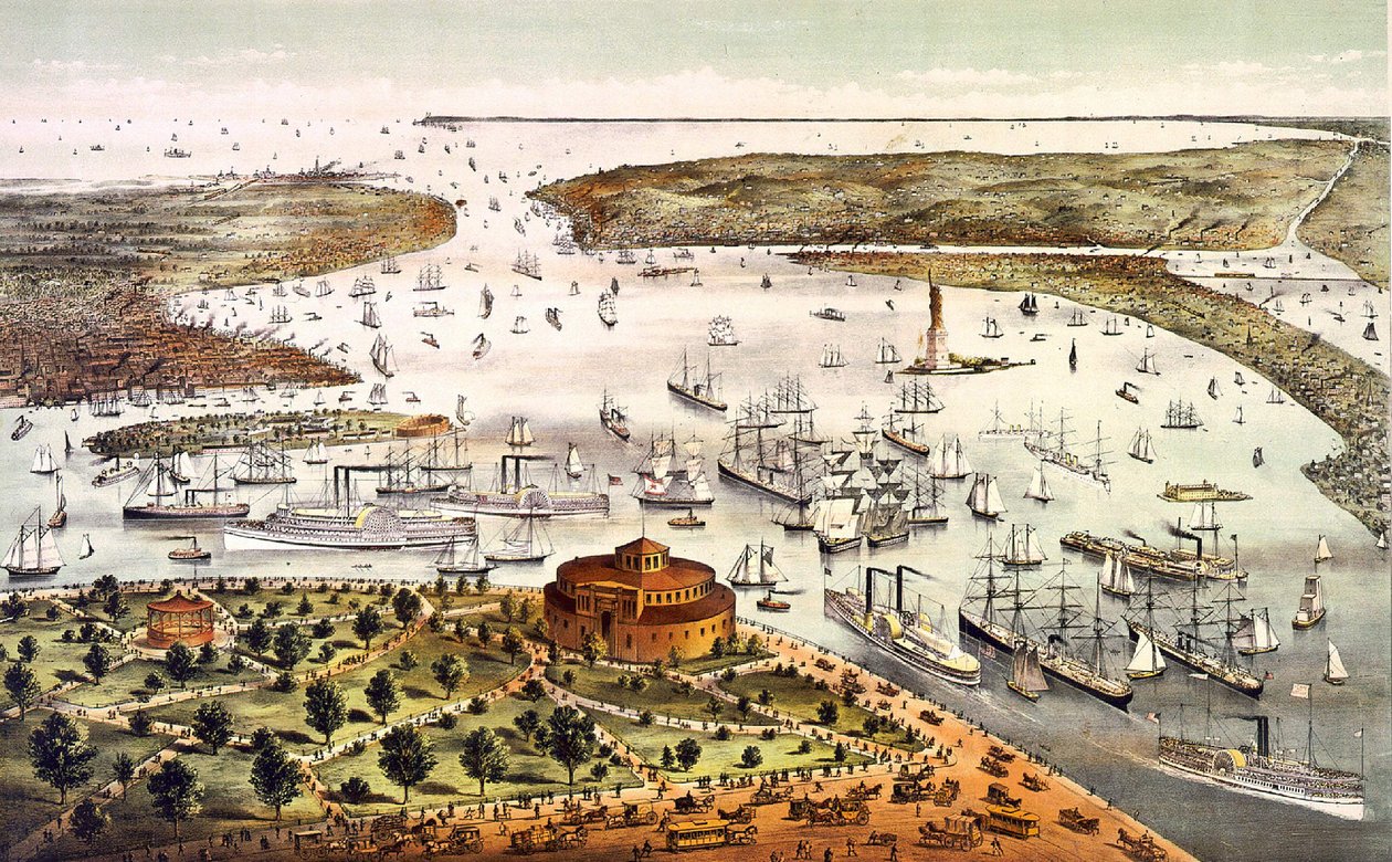 Port of New York; air view. Engraving v. 1892. av Unknown artist