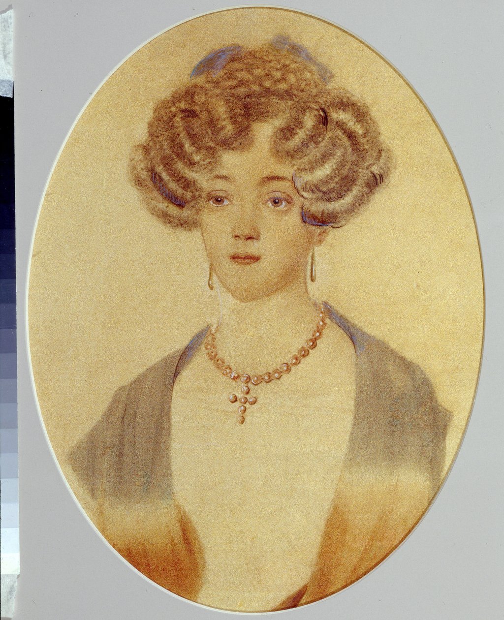 Portrett av Ekaterina Nikolayevna Goncharova (1809-1843). Svigerinne til Alexander Pushkin (1799-1837). Anonymt verk, akvarell på papir av Unknown artist