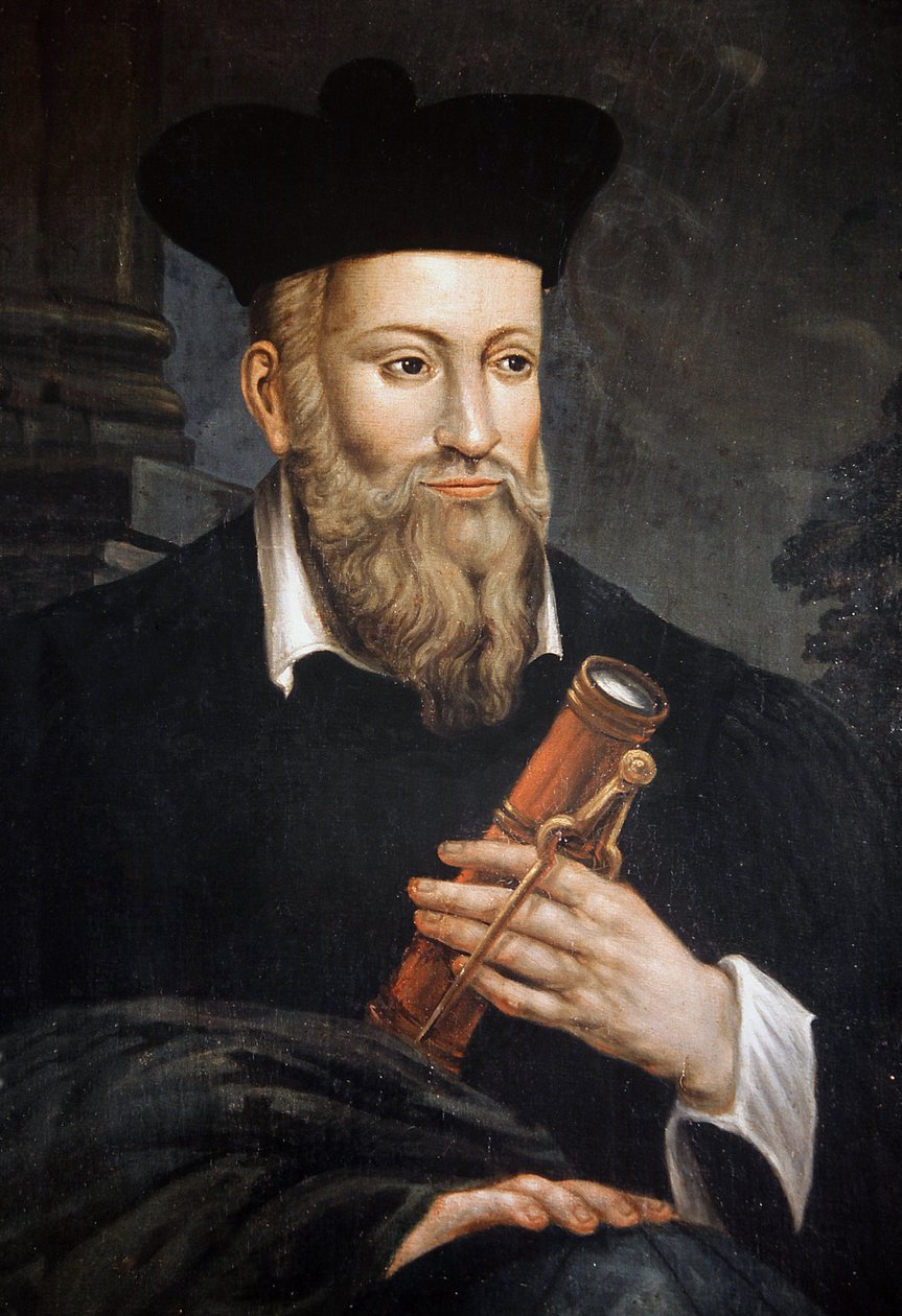 Portrett av Michel de Nostre-Dame (Nostre Dame), kjent som Nostradamus, astrolog (1503-1566), detalj, House of Nostradamus, Salon de Provence, Bouches du Rhone av Unknown artist