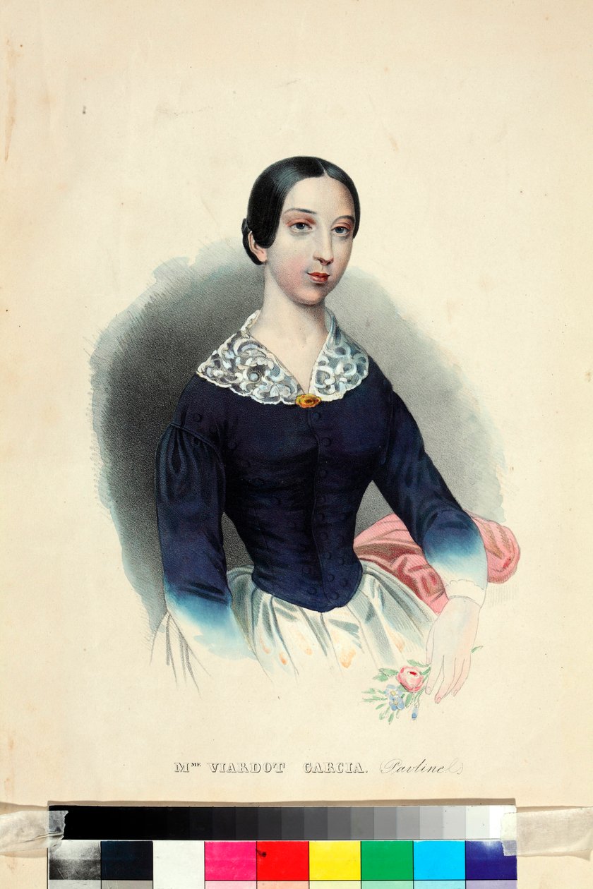""Portrett av sangeren og komponisten Pauline Viardot (1821-1910)"" (Portrett av sangeren og komponisten Pauline Viardot (1821-1910)) Anonym akvarell rundt 1840 Dim 44,5x31,5 cm I Turgenev Memorial Museum, Moskva av Unknown artist