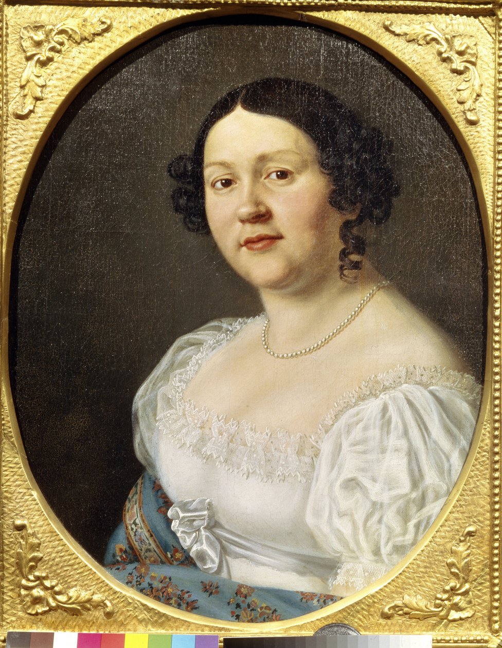 Portrett av operasangerinnen Sophia Vasilyevna Samoylova (Samoylova Chernikova) (1860-1936) (Portrett av operasangeren Sophia Vasilyevna Samoylova). Anonymt maleri, olje på lerret, slutten av 1800-tallet. Russisk kunst, romantikk. Statens teatermuseum a av Unknown artist