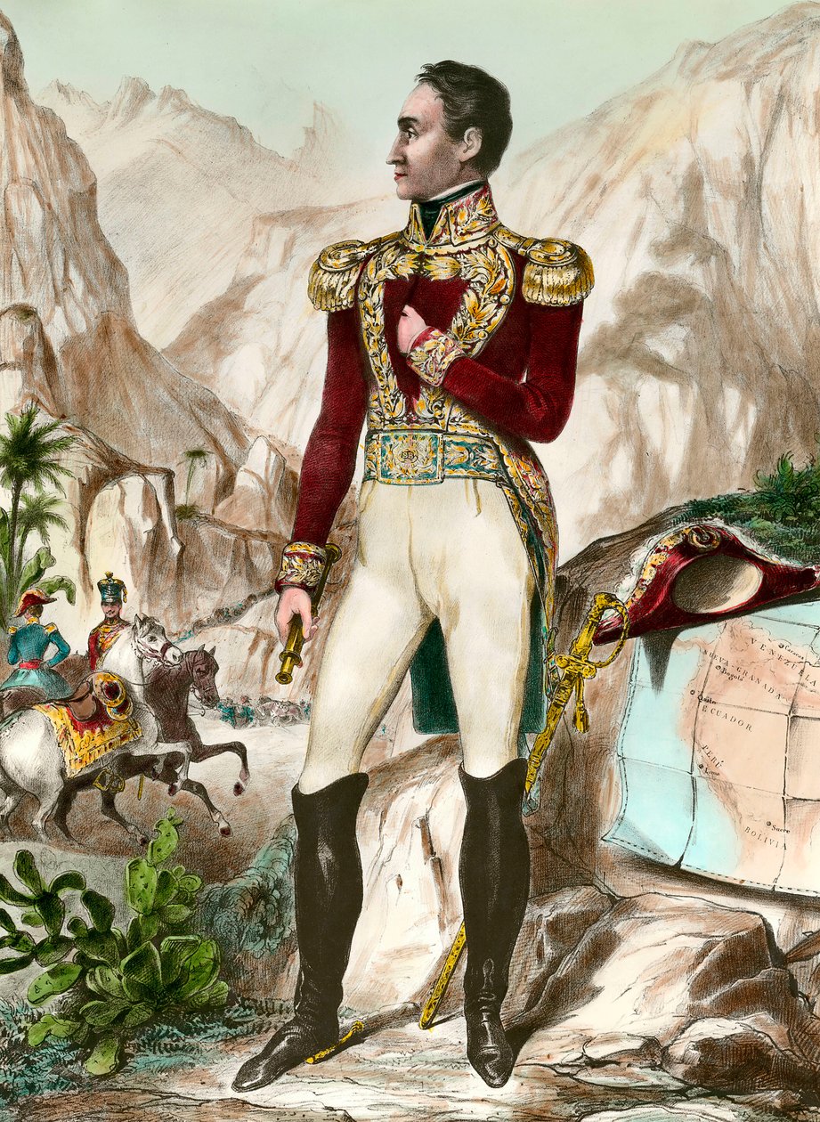 Portrait en pied de Simon Bolivar (1783-1830) generell søramerikansk gravering fra 1800-tallet. Privat samling av Unknown artist