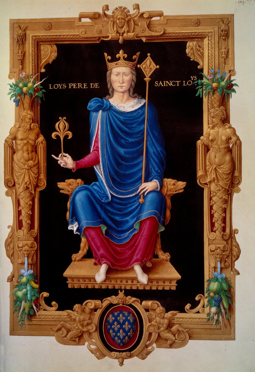 Portrett til fots av kongen av Frankrike Louis VIII løven (1187 - 1226) far til Saint Louis. Miniatyr i "" Recueil des rois de france"" av Jean Tillet av Unknown artist