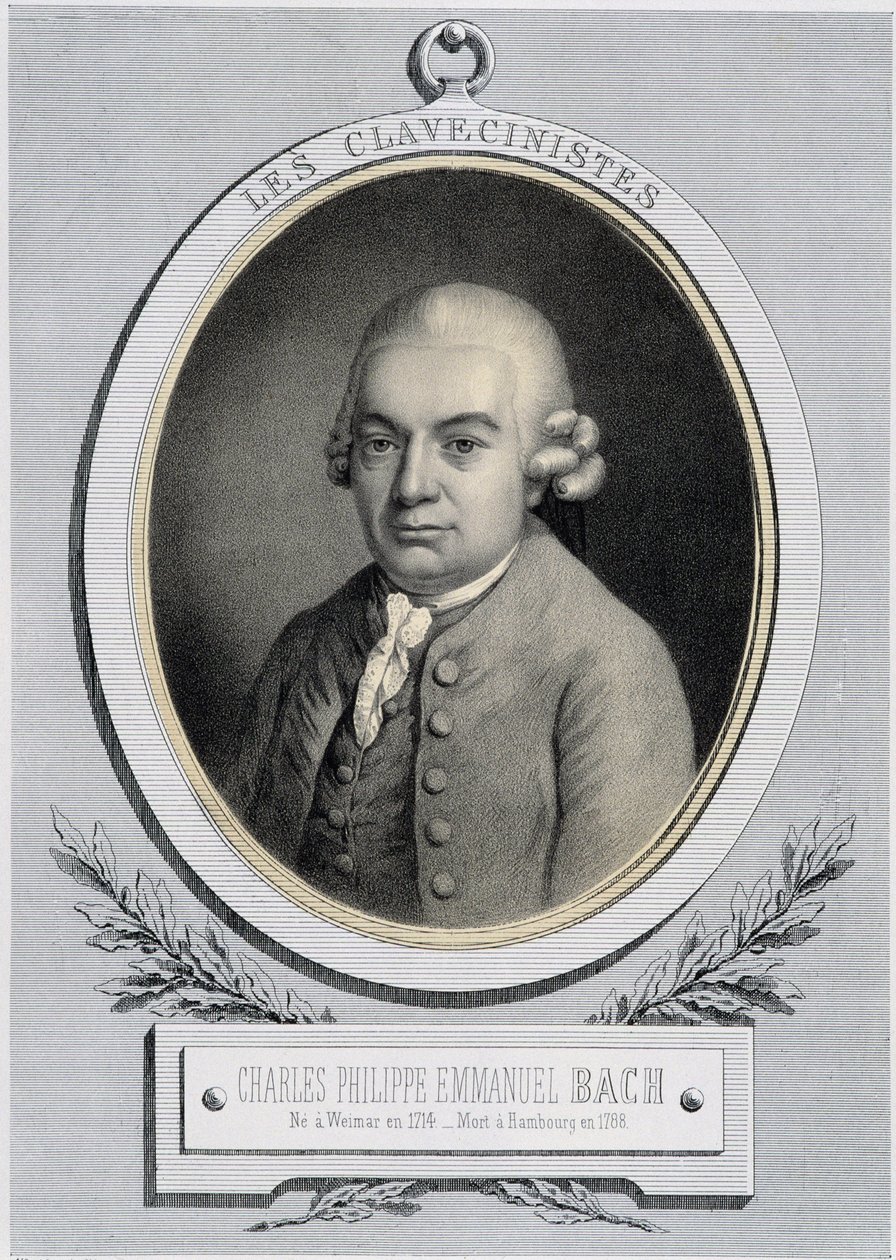 Portrett i medaljong av Charles Philippe Emmanuel Bach (1714-1788), sønn av Jean Sebastien Bach, n.d. 19. s. av Unknown artist